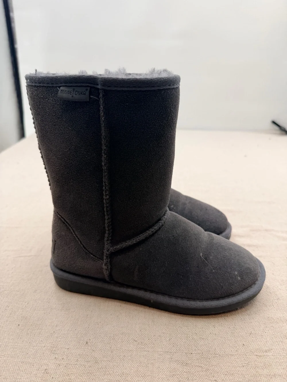 Minnetonka Grey Suede-Look Plush Lined Winter Boots
